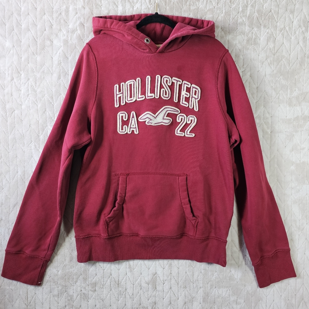 VTG Y2K Hollister Hoodie Mens XL Embroidered 3D Logo Red Grunge Hipster Classic